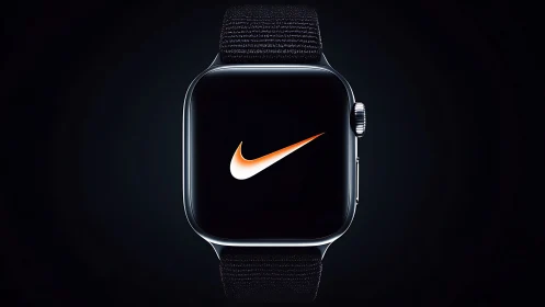 Midnight sport smartwatch crowned by glowing swoosh logo.
