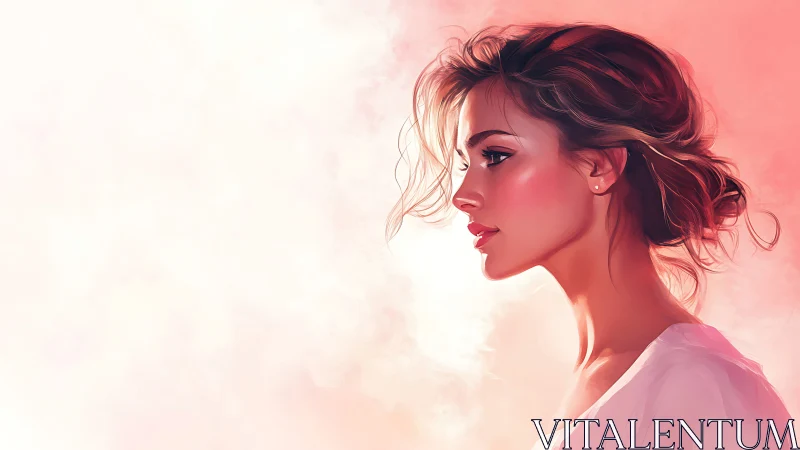 Side profile digital portrait depicts woman in soft light