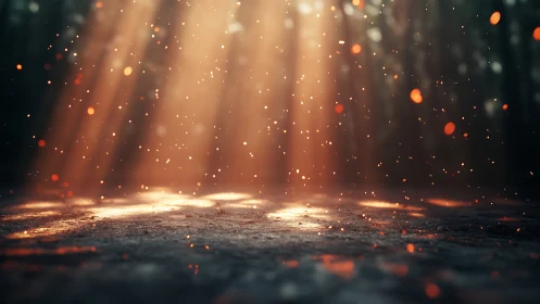 Volumetric sunbeams scattering through particulate forest air.