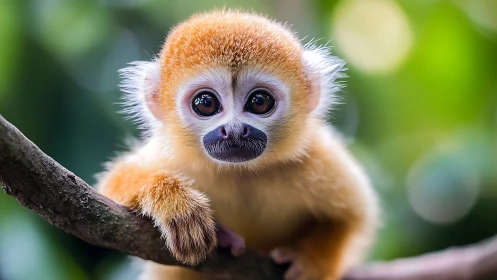 Gentle golden monkey gazing out with wide curious eyes.