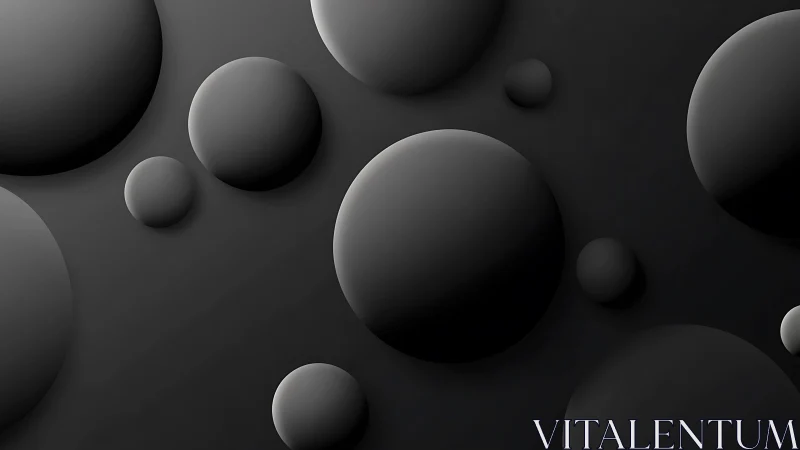 Soft shadowed spheres drifting across deep charcoal space.