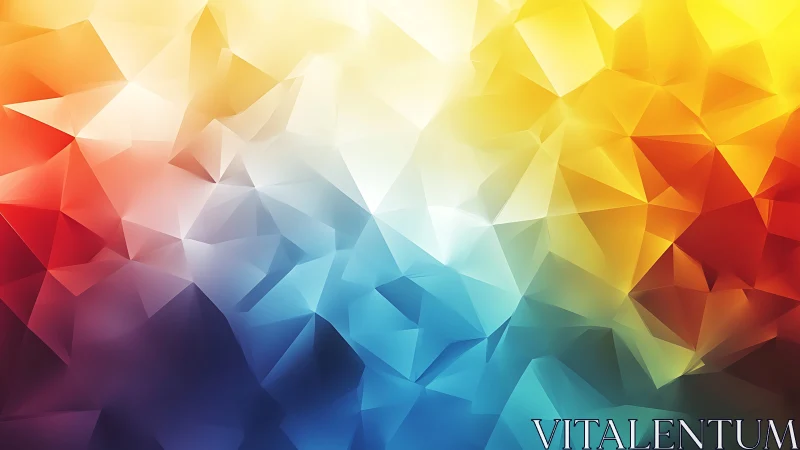 Prismatic polygon storm swirling from ember gold to ocean blue.