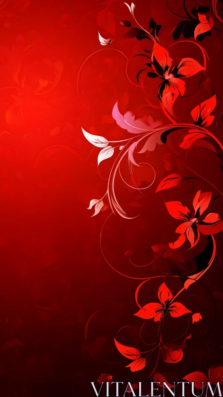 Crimson Botanical Flourish: Red Flowers Against Gradient Vignette.
