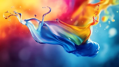 Liquid rainbows collide midair and sculpt a luminous ribbon