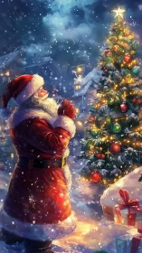 Quiet winter wish beside a glowing Christmas tree at night.