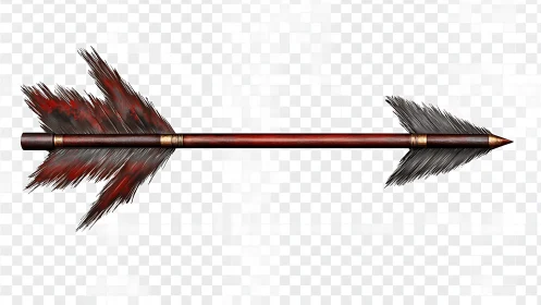 Wooden arrow with dual feather flights on transparent background.
