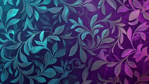 Iridescent teal and magenta foliage pattern on gradient backdrop.