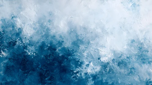 Abstract ocean waves in blue and white, textured oil painting style.