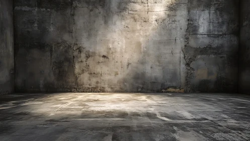 Empty worn concrete room with rough industrial walls.