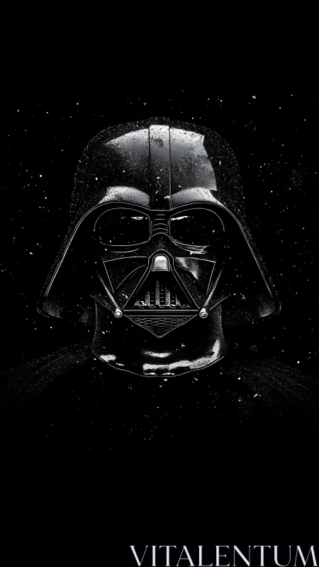 Glossy black armored helmet rendered against deep stellar void