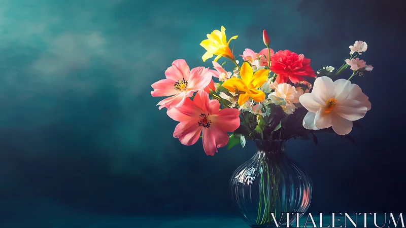 Chromatic Floral Arrangement in Transparent Spherical Vessel.