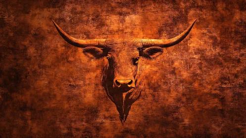 Bull head illustration centered on textured rust background