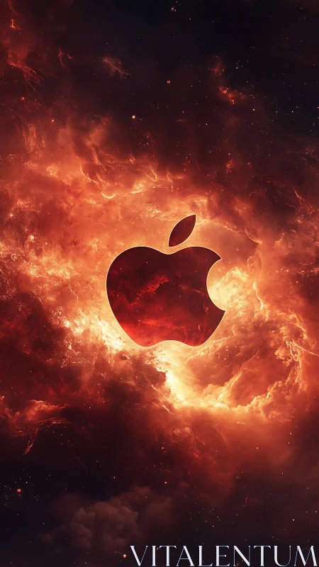 Fiery cosmic logo floats in a dramatic glowing nebula sky