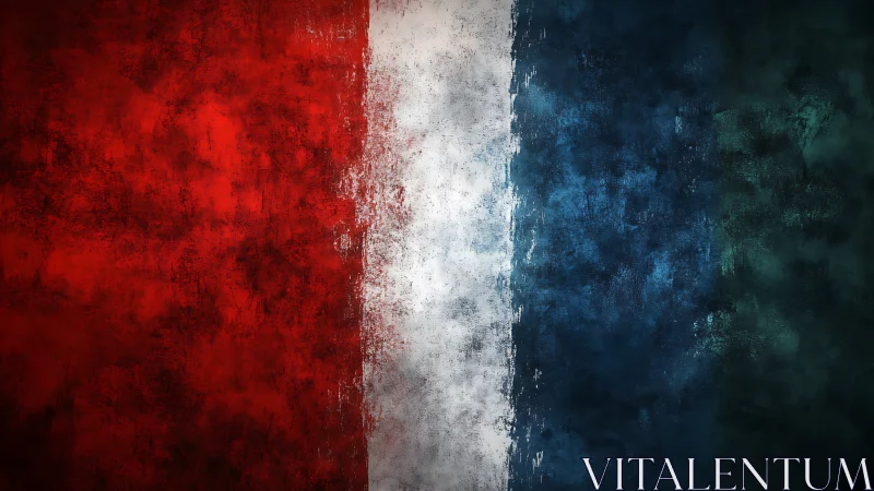 Textured tricolor stripes merge in a dramatic abstract haze