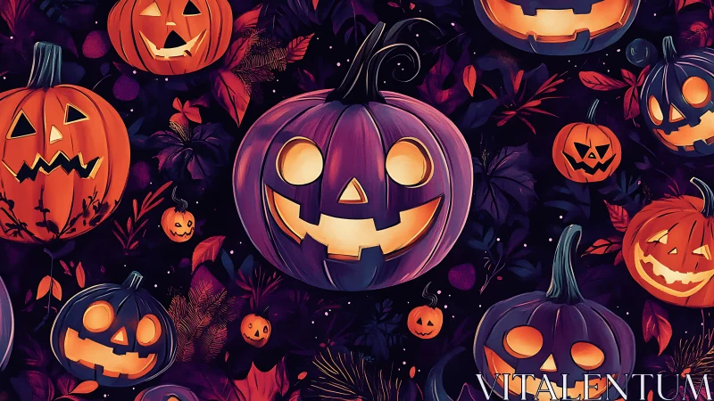 Jack-o-lantern pumpkins form seamless Halloween pattern