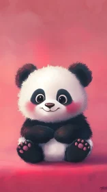 Cartoon panda sits centered on smooth pink gradient background