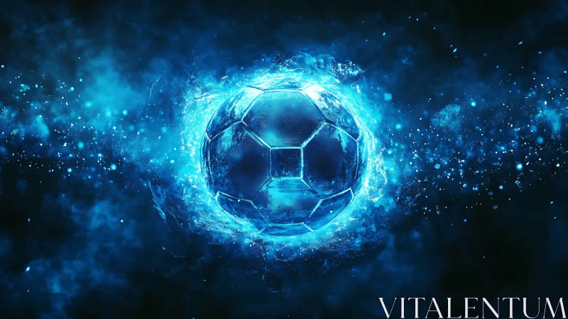 Luminous cyber-energy football sphere radiates dynamic blue plasma