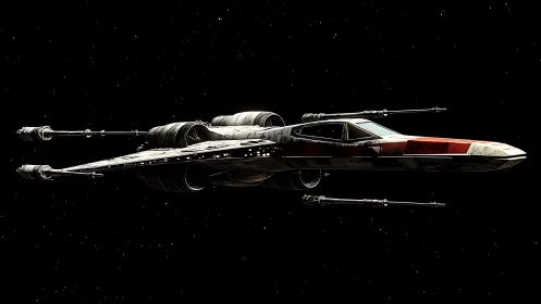 Starfighter model is rendered in profile against black space