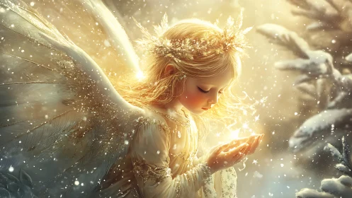 Luminous winter angel studies radiant snowlit particles
