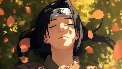 Leaf-shadowed shinobi portrait with soft ambient occlusion lighting