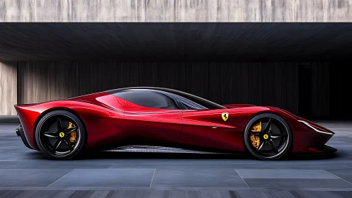 Red hypercar profile showcases sculpted aerodynamic bodywork.