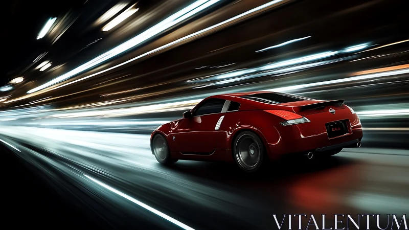 Crimson street rocket slicing neon lanes of midnight velocity.