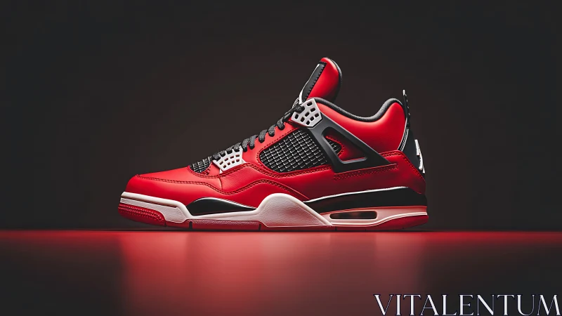 Bold red sneaker steps forward with sharp, modern energy