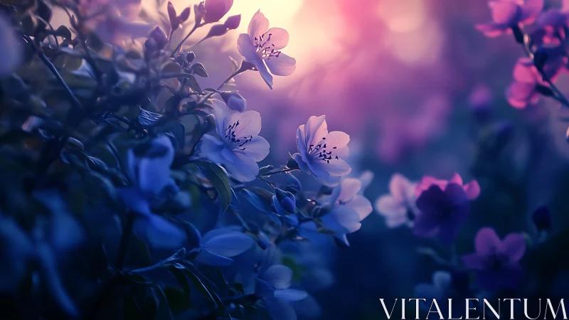 Ethereal Flowers Glowing in Purple and Pink Light
