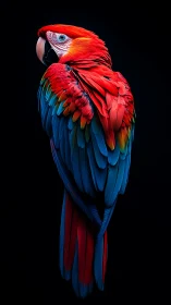 Scarlet macaw portrait shows saturated plumage on black