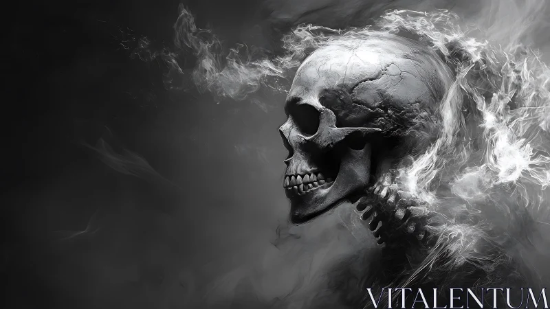 Smoky chrome skull emerges from darkness in eerie motion
