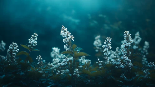 Luminous petals suspended in teal stillness.