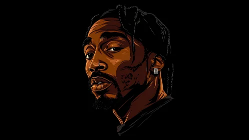 Digital side portrait depicts male figure on black background