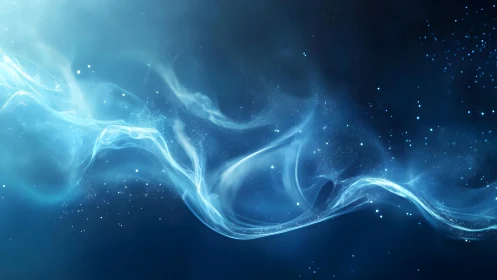 Ethereal Blue Light Wave Abstract With Sparkling Particles.