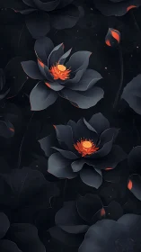 Dark Blossoms with Glowing Hearts Bloom in Serene Beauty