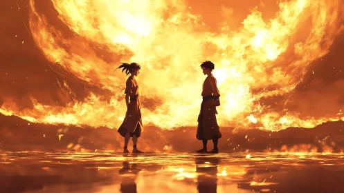 Two Warriors Stand Defiant Against Apocalyptic Inferno