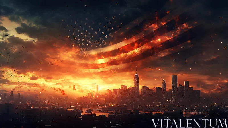 Molten sky forges a spectral flag above the burning skyline