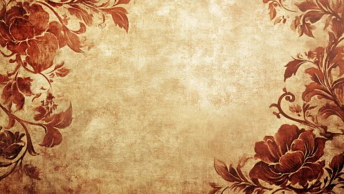 Vintage floral border on textured beige background surface.