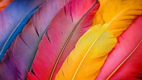 Vibrant close-up of colorful feathers in a soft, artistic style.