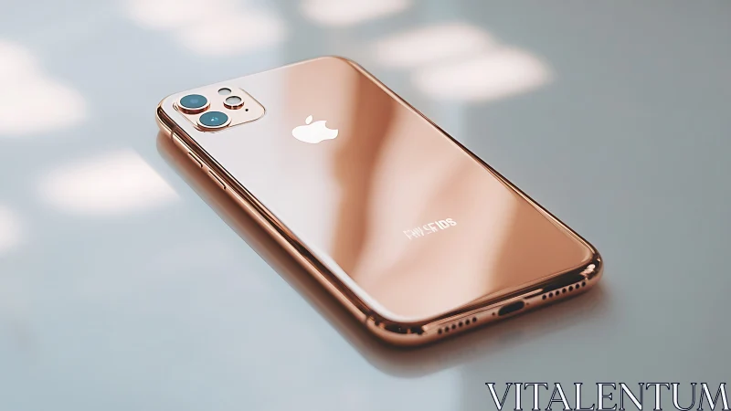 Rose gold iPhone 11 with dual camera setup positioned at angle.