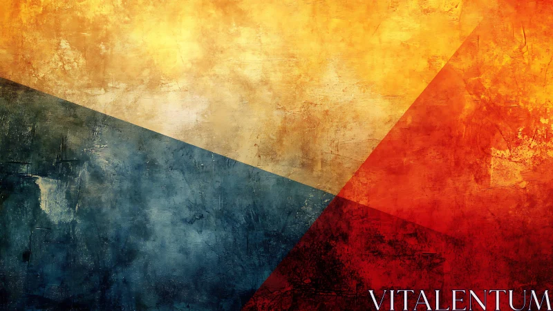 Bold Geometric Abstract Art in Warm Yellow, Red, and Cool Blue Tones.