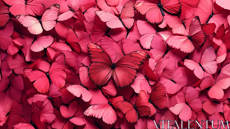 Crimson butterfly swarm with layered monochrome wings.