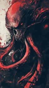 Eldritch cephalopod horror with skeletal skull and tendrils