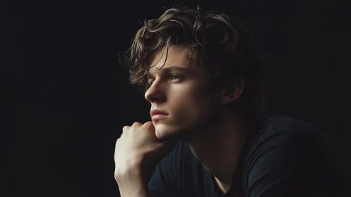 Side-profile portrait shows young man in soft studio light.