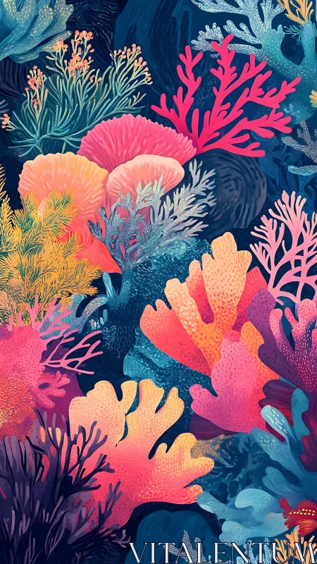 Vibrant coral reef illustration with layered neon flora.