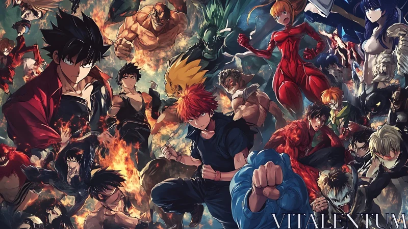 Intense anime fighters gathered in a chaotic battle scene.