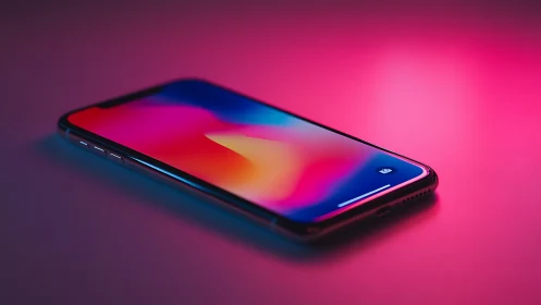 Modern Smartphone Glows with Vibrant Rainbow Gradient Display