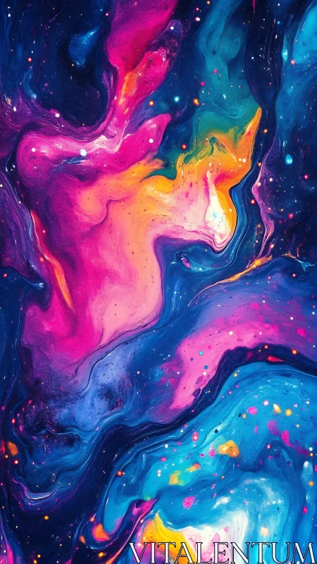 Nebular fluid dynamics rendered in high-saturation pigment gradients