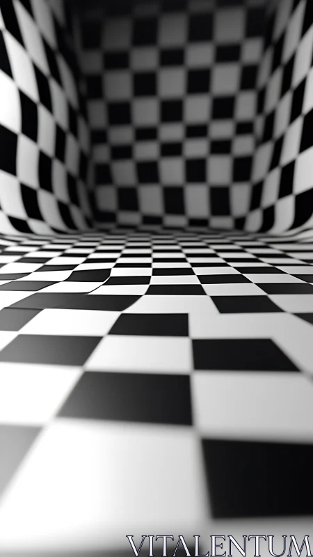 Inviting black and white checkered tunnel with playful depth.
