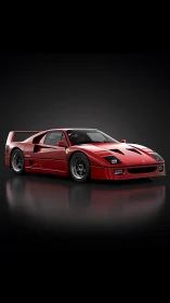 Iconic red supercar rendered on glossy black studio stage.