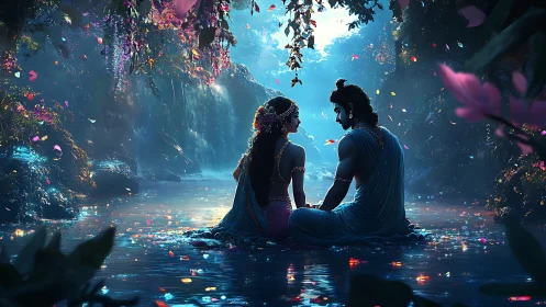 Glowing Fantasy Romance in Enchanted Cave.